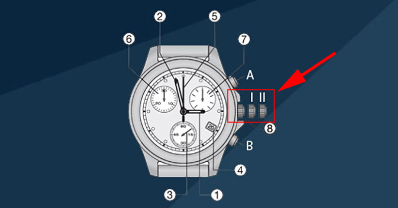 Cách chỉnh đồng hồ 6 kim 3 nút Chronograph